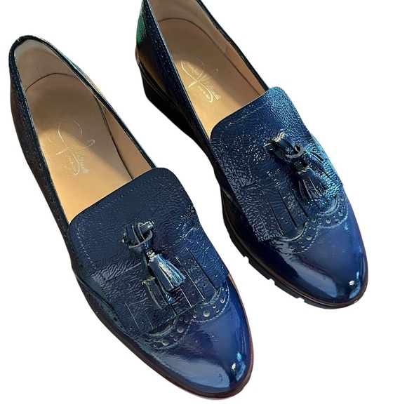 JENNIFER TATTANELLI Blue Patent Leather Tassel Loafers - Picture 2 of 9
